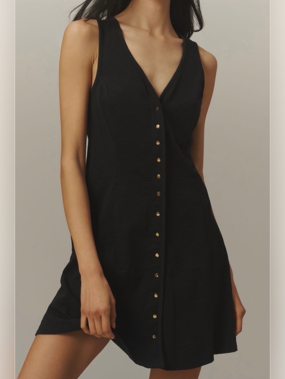 Nation LA Black Tierra Cotton Sleeveless V-Neck Button-Front Mini Dress - Small